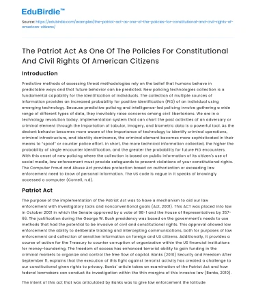 The Patriot Act: Protecting American Constitutional Rights