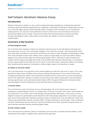 Self Esteem Abraham Maslow Essay