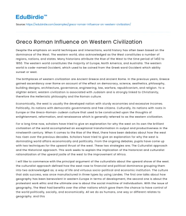 Greco Roman Influence on Western Civilization