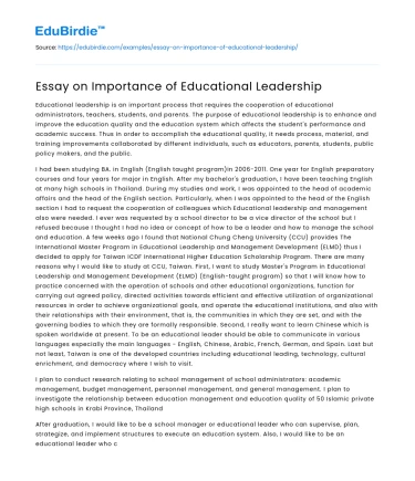 Essay on Importance of Educational Leadership
