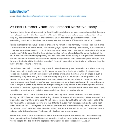 My Best Summer Vacation: Personal Narrative Essay