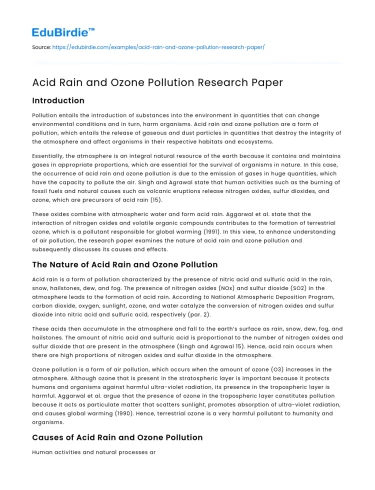 Acid Rain and Ozone Pollution Research Paper