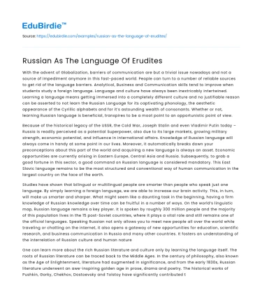 Russian As The Language Of Erudites