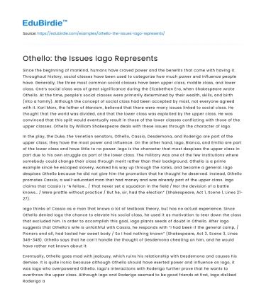 Othello: the Issues Iago Represents