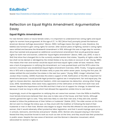 Reflection on Equal Rights Amendment: Argumentative Essay