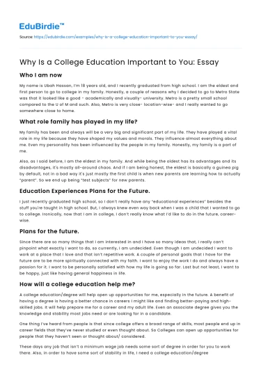 Why Is a College Education Important to You: Essay