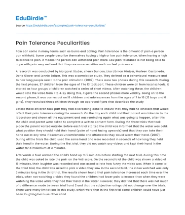 Pain Tolerance Peculiarities