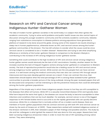 Research on HPV and Cervical Cancer among Indigenous Hunter-Gatherer Women