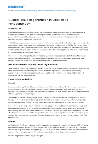 Guided Tissue Regeneration In Relation To Periodontology