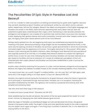 The Peculiarities Of Epic Style In Paradise Lost And Beowulf