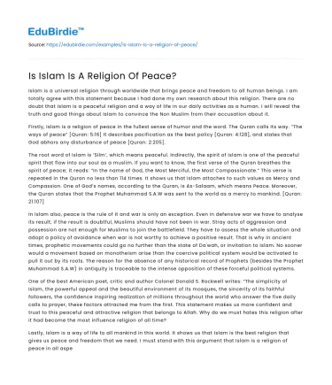 Is Islam Is A Religion Of Peace?