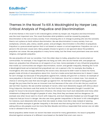 Themes in To Kill A Mockingbird: Prejudice and Discrimination