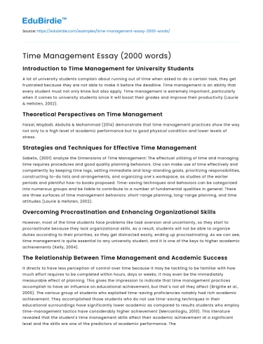 Time Management Essay (2000 words)