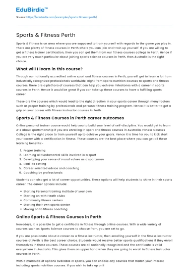 The Landscape of Sports and Fitness in Perth