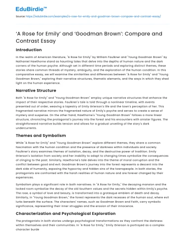 ‘A Rose for Emily’ and ‘Goodman Brown’: Compare and Contrast Essay