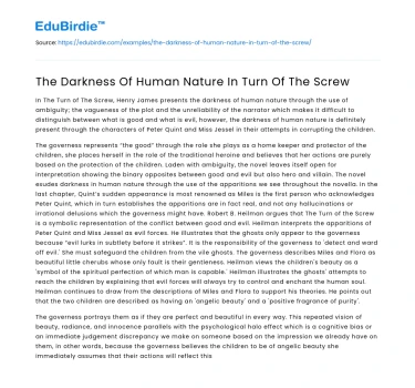 The Darkness Of Human Nature In Turn Of The Screw