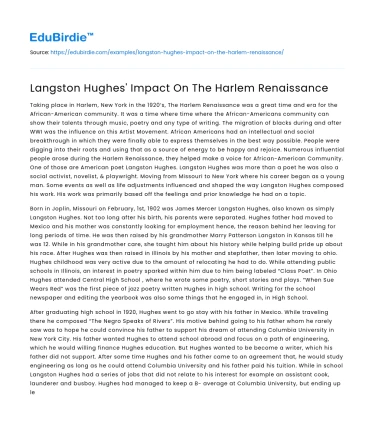 Langston Hughes’ Impact On The Harlem Renaissance