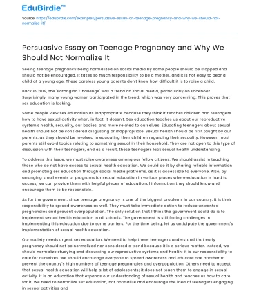 Persuasive Essay about Teenage Pregnancy