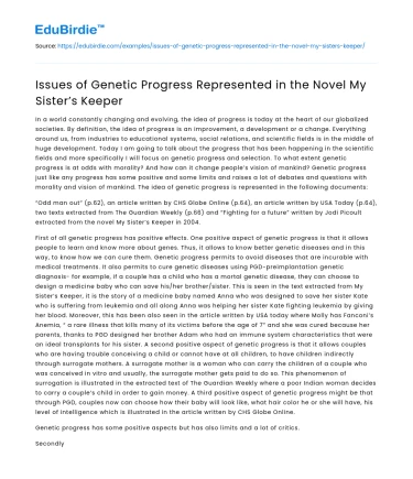 Issues of Genetic Progress Represented in the Novel My Sister’s Keeper