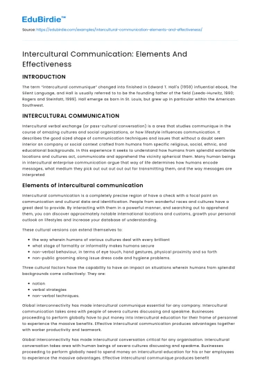 Intercultural Communication: Elements And Effectiveness