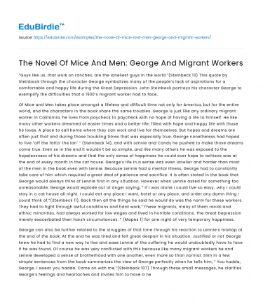The Novel Of Mice And Men: George And Migrant Workers