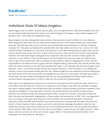 Individual Style Of Maya Angelou