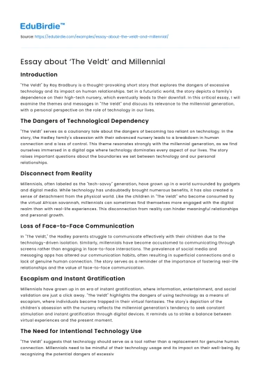 Essay about ‘The Veldt’ and Millennial