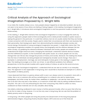 Sociological Imagination by C Wright Mills: A Critical Analysis