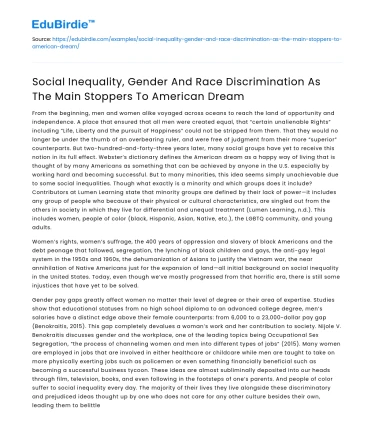 Social Inequality and Discrimination as Barriers to the American Dream