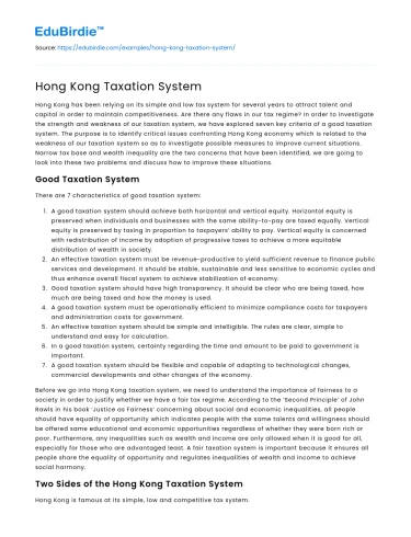 Hong Kong Taxation System