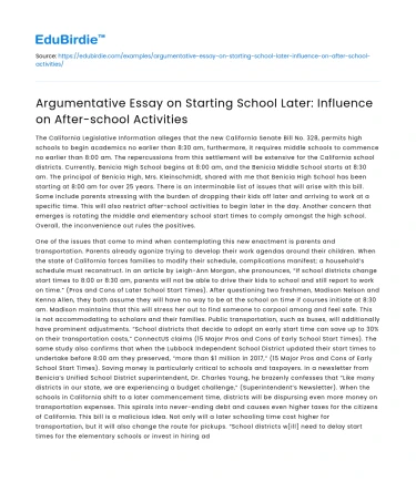 Impact of Later School Start Time on After-School Activities