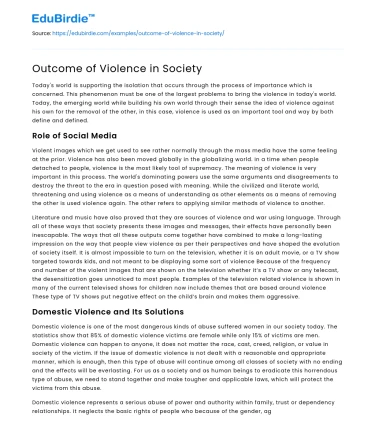 Outcome of Violence in Society