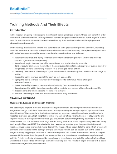 Training Methods And Their Effects