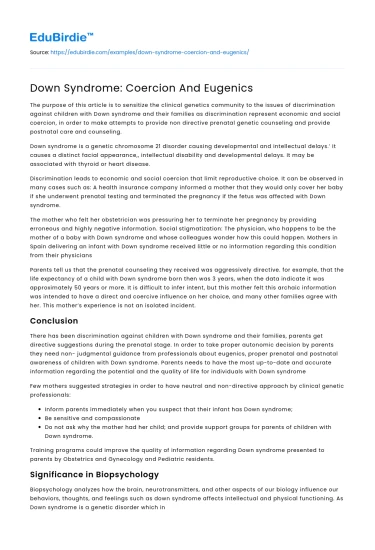 Eugenics, Coercion, and Down Syndrome: Ethical Dilemmas