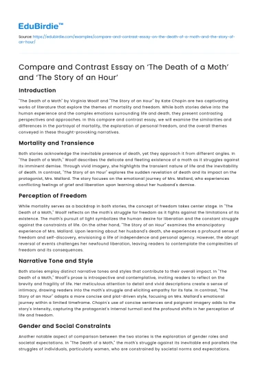 Comparison of ‘The Death of a Moth’ & ‘The Story of an Hour’
