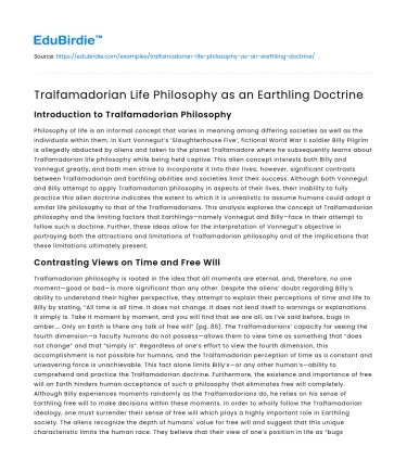 Tralfamadorian Life Philosophy as an Earthling Doctrine