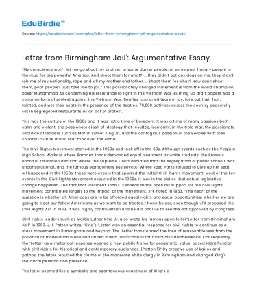 Letter from Birmingham Jail’: Argumentative Essay
