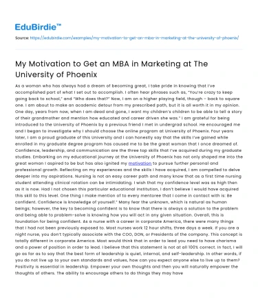 My Motivation to Get an MBA in Marketing at The University of Phoenix