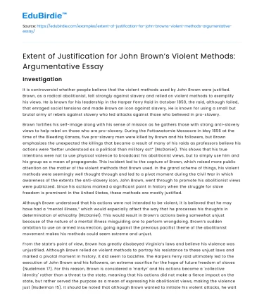 Justification for John Brown’s Violence