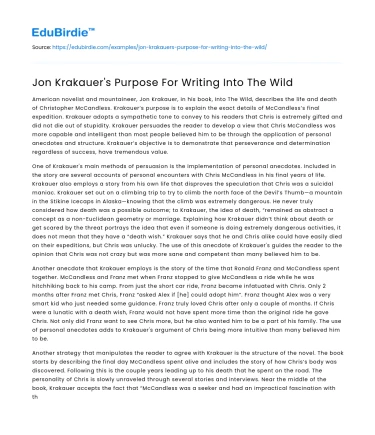 Jon Krakauer’s Purpose For Writing Into The Wild