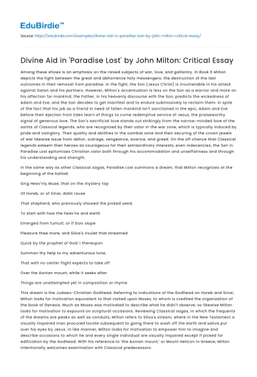 Divine Aid in ‘Paradise Lost’ by John Milton: Critical Essay