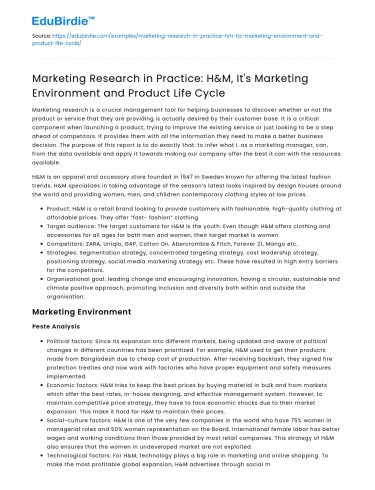 H&M Marketing Research & Product Life Cycle
