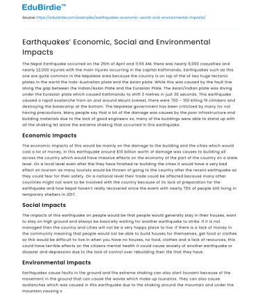 Earthquakes’ Economic, Social and Environmental Impacts