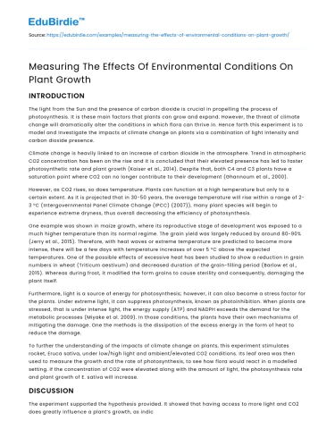 Measuring The Effects Of Environmental Conditions On Plant Growth