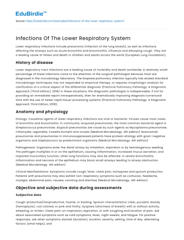 Infections Of The Lower Respiratory System