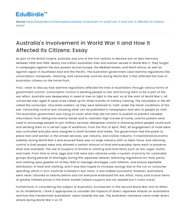 Australia in WWII: Impact on Citizens