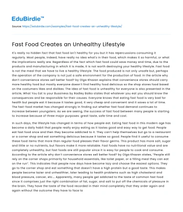 Fast Food Creates an Unhealthy Lifestyle