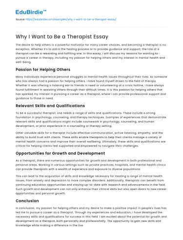 Why I Want to Be a Therapist Essay