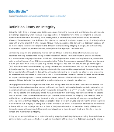 Definition Essay on Integrity