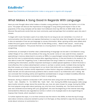 The Linguistic Elements of a Good Song